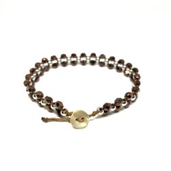 Bracciale perline Bronzo - Bottone madre perla