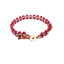 Bracciale perline rosse - Bottone madre perla